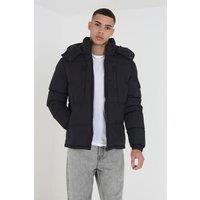 Brave Soul Men's Padded Jacket with Detachable Hood in Black | Size: XL