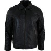 TruClothing Men's Classic Zipped Leather Jacket Retro in Black | Size: Small