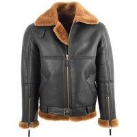 House of Leather Men's Mens Original RAF Sheepskin Jacket Real Shearling Aviator Tyler Brown Ginger XS in Dark Brown | Size: Medium