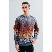 Urban Studio Men's Baroque Print Gradient Crew Neck Fleece Sweatshirt in Green | Size: XL