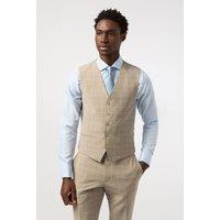 Alexandre Silver Label Men's Stone Blue Check Tailored Fit Waistcoat in Nude | Size: 48R