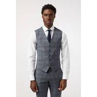 Alexandre Silver Label Men's Tailored Fit Blue Seafoam Check Waistcoat | Size: 38R