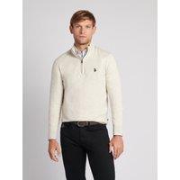 U.S. POLO ASSN. Men's Funnel Neck 1/4 Zip Jumper in Medium Beige | Size: 3XL