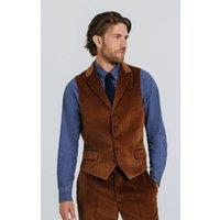 Dobell Men's Mid Brown Corduroy Notch Lapel Waistcoat | Size: XL