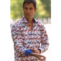 CLAUDIO LUGLI Men's Carousel Horses Print Shirt in White | Size: XL