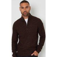 Threadbare Men's 'Eskdale' Textured Quarter Zip Jumper With Wool in Brown | Size: XL