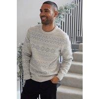 Threadbare Men's 'Snowflake' Fairisle Crew Neck Christmas Jumper in Cream | Size: XL