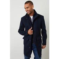 Threadbare Men's Faux Wool Mock Layer Longline Utility Coat in Navy | Size: 2XL