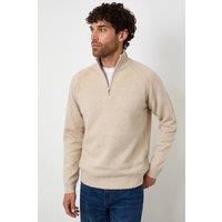 Threadbare Men's Raglan Rib Quarter Zip Knitted Jumper in Stone | Size: XL