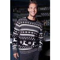 Threadbare Men's Christmas Fairisle Knitted Jumper in Black | Size: 2XL