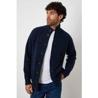 Threadbare Men's Funnel Neck Button Up Knitted Cardigan With Wool in Blue | Size: Large