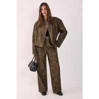NastyGal Women's Slouch Faux Leather Pants in Olive | Size: 10