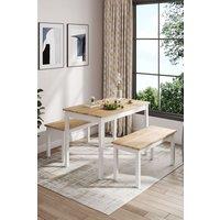 Living and Home 3Pcs Modern Rectangular Pine Dining Table and Bench Set in Natural
