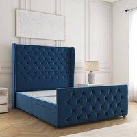 BSSPOKE Anna Divan Bed Plush Velvet 54 Headboard & No Mattress No Drawers in Blue | Size: Double