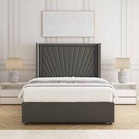 BSSPOKE Alina Divan Bed Set Plush Velvet 54 Headboard & Mattress No Drawers in Grey | Size: King