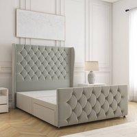 BSSPOKE Anna Divan Bed Plush Velvet 54 Headboard & No Mattress No Drawers in Silver | Size: King