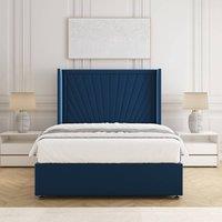 BSSPOKE Alina Divan Bed Set Plush Velvet 54 Headboard & Mattress No Drawers in Blue | Size: Single
