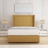 BSSPOKE Alina Divan Bed Set Plush Velvet 54 Headboard & Mattress No Drawers in Mustard | Size: King