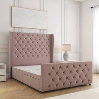 BSSPOKE Anna Divan Bed Plush Velvet 54 Headboard & No Mattress No Drawers in Pink | Size: Double