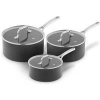 Sur La Table Anodised 3 Piece Saucepan Set w/ Tempered Glass Lids, Riveted Steel Handles, 10x Stronger Superior Non-Stick Ceramic Coating, Induction