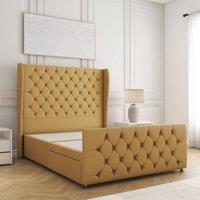BSSPOKE Anna Divan Bed Plush Velvet 54 Headboard & No Mattress No Drawers in Mustard | Size: Single