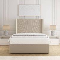 BSSPOKE Alina Divan Bed Set Plush Velvet 54 Headboard & Mattress No Drawers in Cream | Size: King