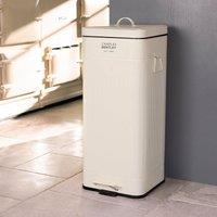 Charles Bentley 30 Litre Steel Square Retro Kitchen Pedal Waste Bin in Cream