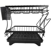 VOGREX 2 Tier Dish Drainer Rack Cutlery Holder Plate Rack in Black