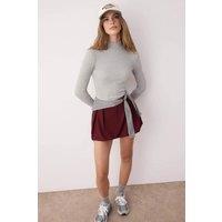 WOVCOR Women's Fitted Stand Collar Long Sleeve Ribbed Knit Blouse in Grey | Size: Large