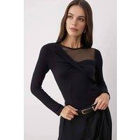 WOVCOR Women's Knit Blouse with Collar Detail in Black | Size: XS