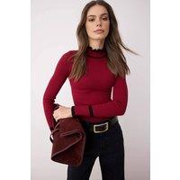 WOVCOR Women's Colour Block Rib-Knit Long Sleeve Sweater in Burgundy | Size: Medium