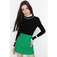 WOVCOR Women's Colour Block Rib-Knit Long Sleeve Sweater in Black | Size: Small