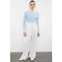 WOVCOR Women's Colour Block Rib-Knit Long Sleeve Sweater in Light Blue | Size: Small