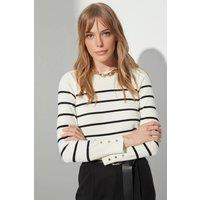 WOVCOR Women's Crew Neck Striped Knit Sweater in White | Size: Small