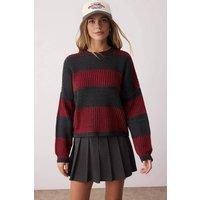 WOVCOR Women's Wide Cut Striped Knit Sweater in Dark Grey | Size: Small