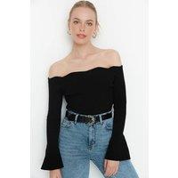 WOVCOR Women's Carmen Collar Knit Sweater in Black | Size: Small