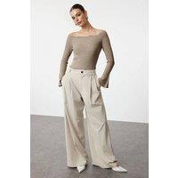 WOVCOR Women's Carmen Collar Knit Sweater in Taupe | Size: Medium
