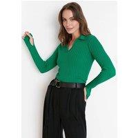 WOVCOR Women's Polo Neck Knit Sweater with Finger Detail in Green | Size: Small