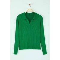 WOVCOR Women's Polo Neck Knit Sweater with Finger Detail in Emerald | Size: Small