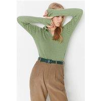 WOVCOR Women's Polo Neck Knit Sweater with Finger Detail in Mint | Size: Small