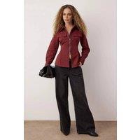 WOVCOR Women's Zipper Detailed Shirt in Burgundy | Size: 6