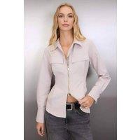 WOVCOR Women's Zipper Detailed Shirt in Stone | Size: 8