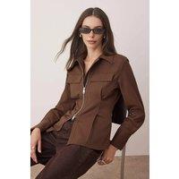 WOVCOR Women's Zipper Detailed Shirt in Brown | Size: 14