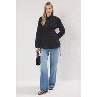 WOVCOR Women's Woven Shirt With Waist Tie Detail in Black | Size: 8