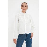 WOVCOR Women's Woven Shirt with Lace Detail in White | Size: 12