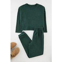 WOVCOR Women's 2-Piece Waffle Knit Pajama Set in Dark Green | Size: XS