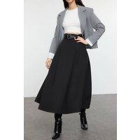 WOVCOR Women's High-Waist Pleated Maxi A-Line Woven Skirt in Black | Size: 4