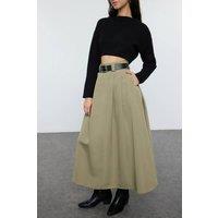 WOVCOR Women's High-Waist Pleated Maxi A-Line Woven Skirt in Green | Size: 8