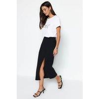 WOVCOR Women's High-Waist Maxi Knit Skirt With Front Slit Detail in Black | Size: Medium