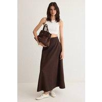 WOVCOR Women's High Waist Maxi Denim Skirt with A-Line Silhouette in Brown | Size: 4